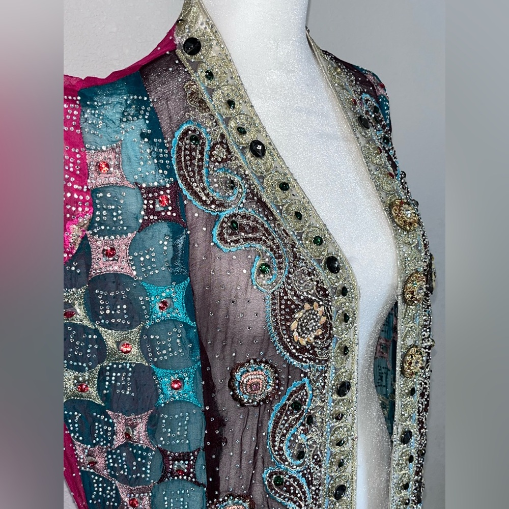 Luxurious embellished maxi robe with hand embroidery